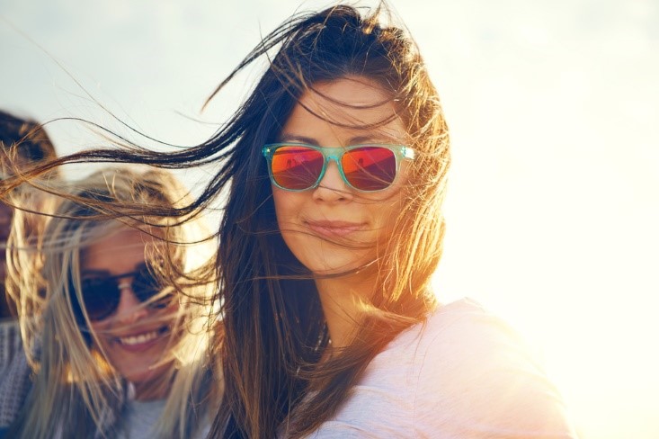 Two Beautiful Women Wearing Sunglasses
