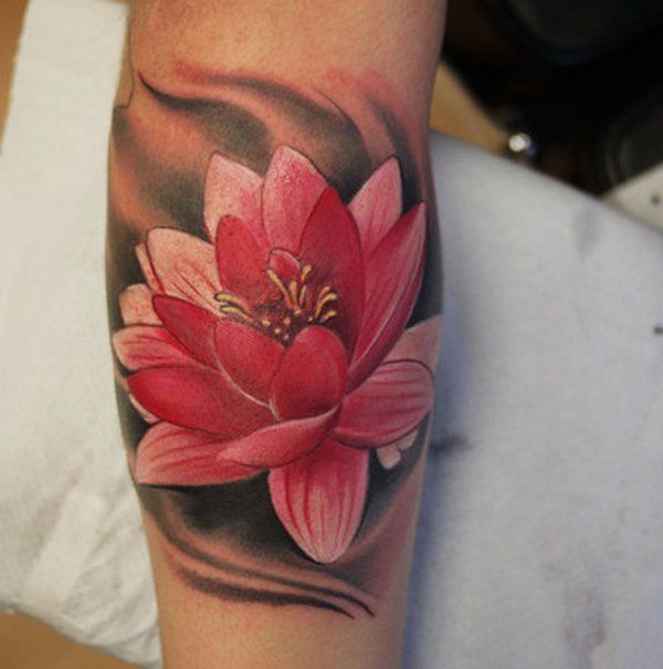 Leg Tattoo of a Pastel Water Lily Design