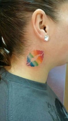 Multicolor Neck Lip Tattoo