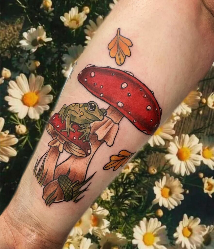 Frog And Mushroom Tattoo