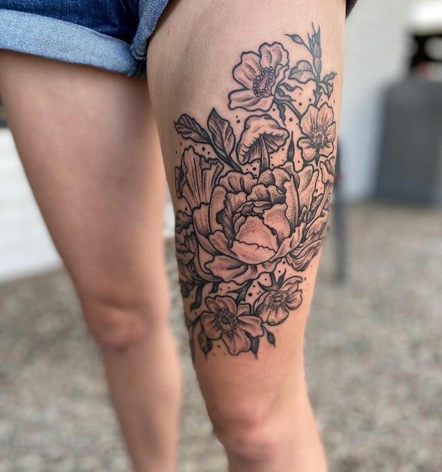 Mushroom and Flower Tattoo