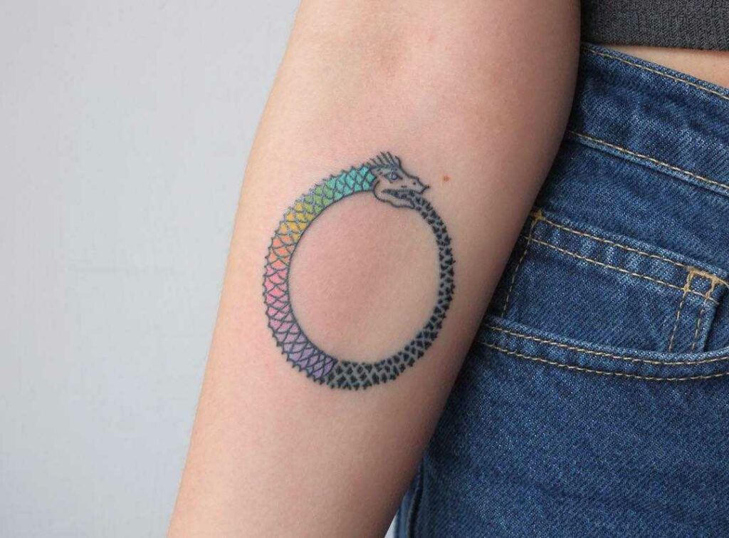Tattoo of a colourful Ouroboros