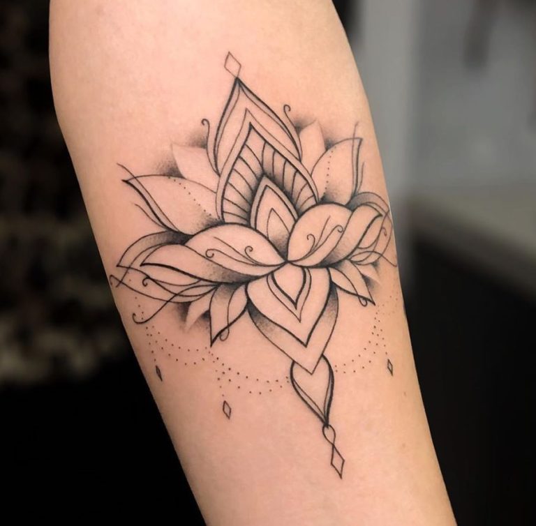 Beautiful Arm Tattoo of a Water Lily Mandala