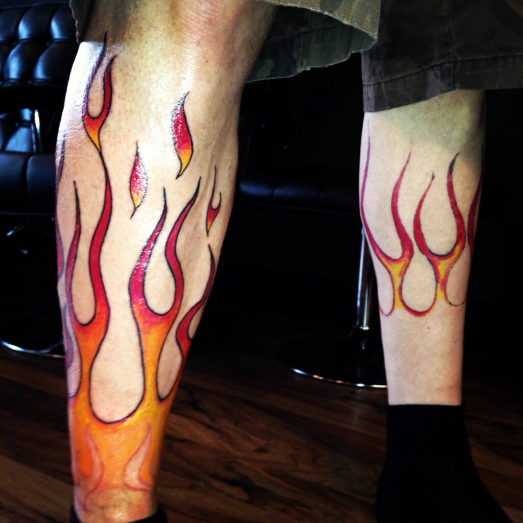 Tattoo on Leg with Flames