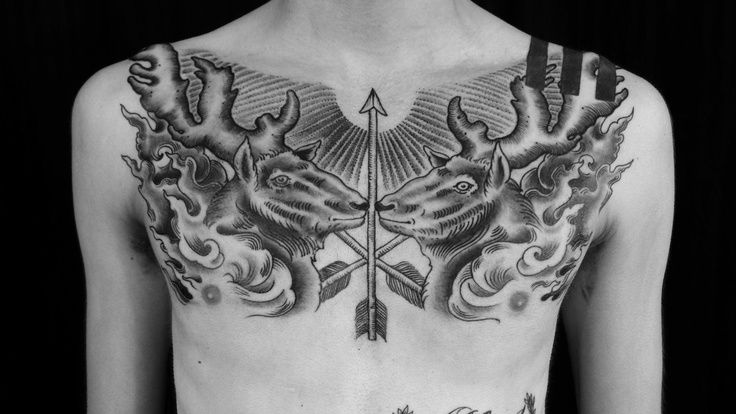 Chest Flame Tattoo