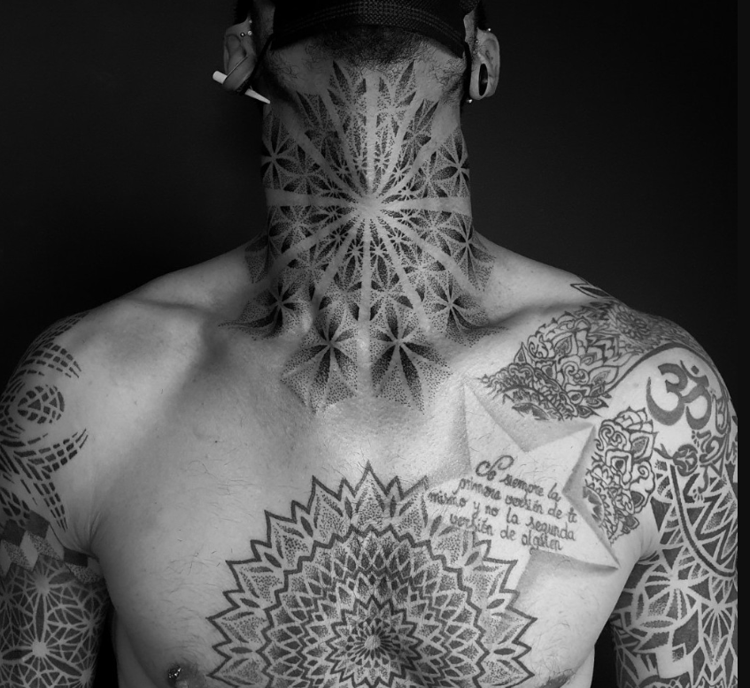 Geometric Throat Tattoos