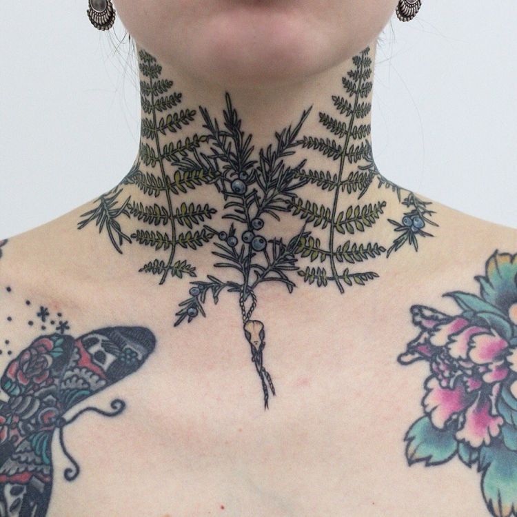 Flora Throat Tattoos:
